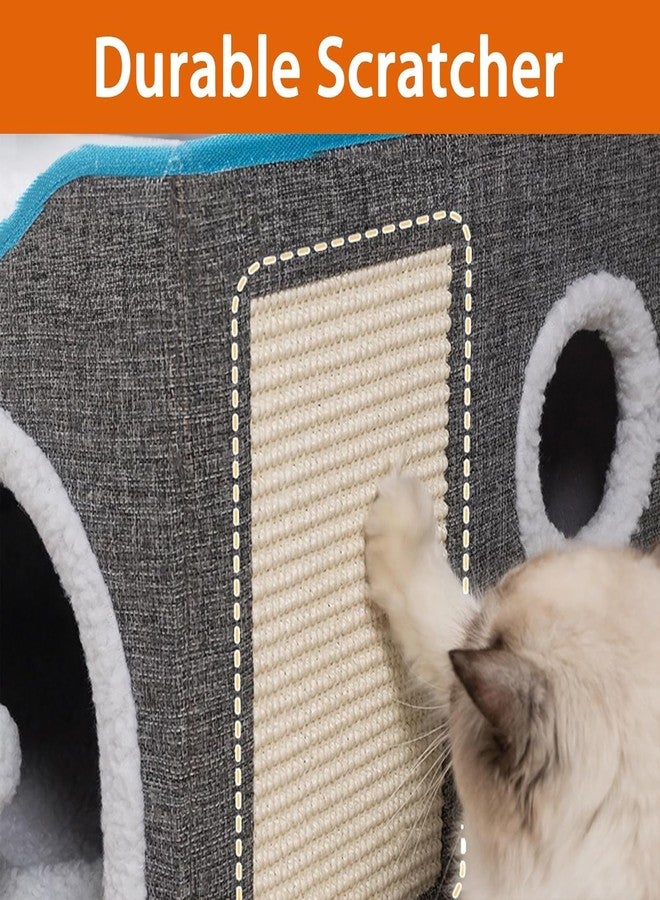Abhsant Beds for Indoor Cats - Large Cat Cave for Pet Cat House with Fluffy Ball Hanging and Scratch Pad, Foldable Cat Hideaway - Image 5